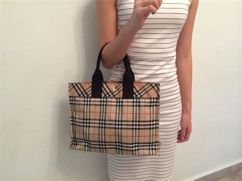 burberry london blue label bag|Burberry checked canvas tote bag.